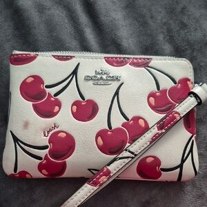 Coach Cherry Pattern Wristlet in Cream and Red